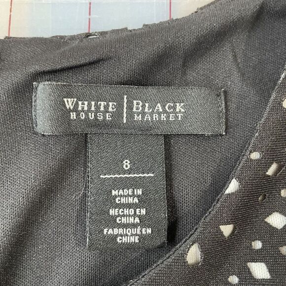 White House Black Market Dress 8 Black Cut Outs Over White Sheath Knee Length - Picture 6 of 9